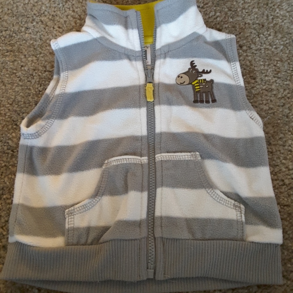 Carter's grey striped sleeveless vest zip front